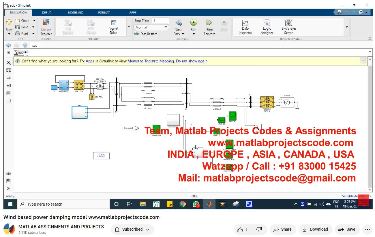 Wind Based Power Damping Model-Matlab Simulink-Electrical Assignments-Projects-Phd Research project thumbnail image