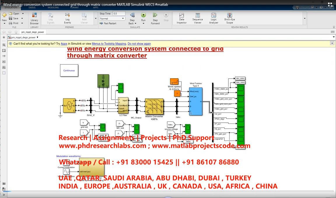 Wind Energy Conversion System Connected Grid Through Matrix Converter Matlab Simulink Wecs project thumbnail image
