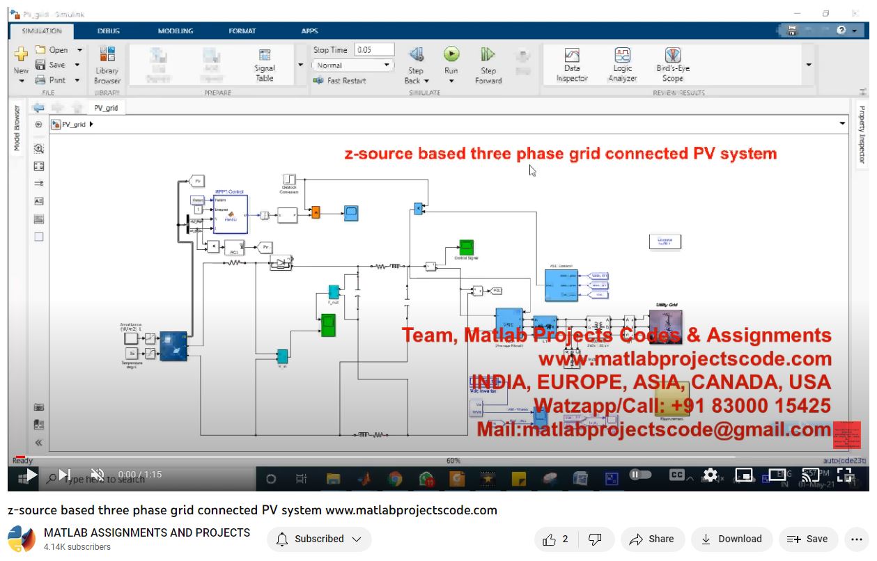 Z-Source Based Three Phase Grid Connected Pv System project simulation thumbnail for Renewable Energy Engineering